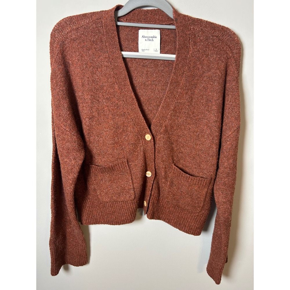 Abercrombie & Fitch Rust Orange Marl V-Neck Button Front Cardigan Sweater Small‎